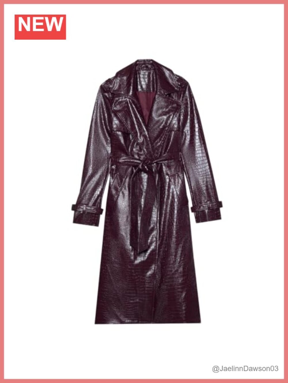 Faux PU Leather Trench Coat Belted Knee Length Button Front